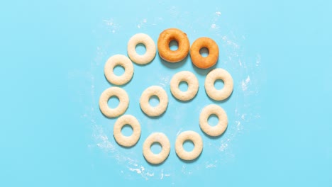 Making-donuts,-step-by-step-process,-stop-motion.-Doughnuts-video-recipe